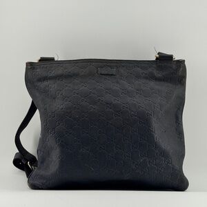 Gucci Black Leather Monogram Crossbody Bag
